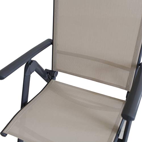 Detalle del asiento y respaldo de la Silla plegable de aluminio reclinable en 8 posiciones Korfu, beige o negro. Chicreat