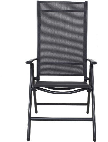 Vista frontal del modelo color negro de la Silla plegable de aluminio reclinable en 8 posiciones Korfu, beige o negro. Chicreat