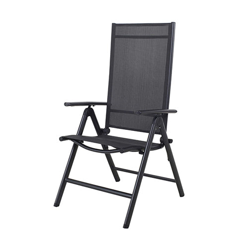 Vista general del modelo en negro de la Silla plegable de aluminio reclinable en 8 posiciones Korfu, beige o negro. Chicreat