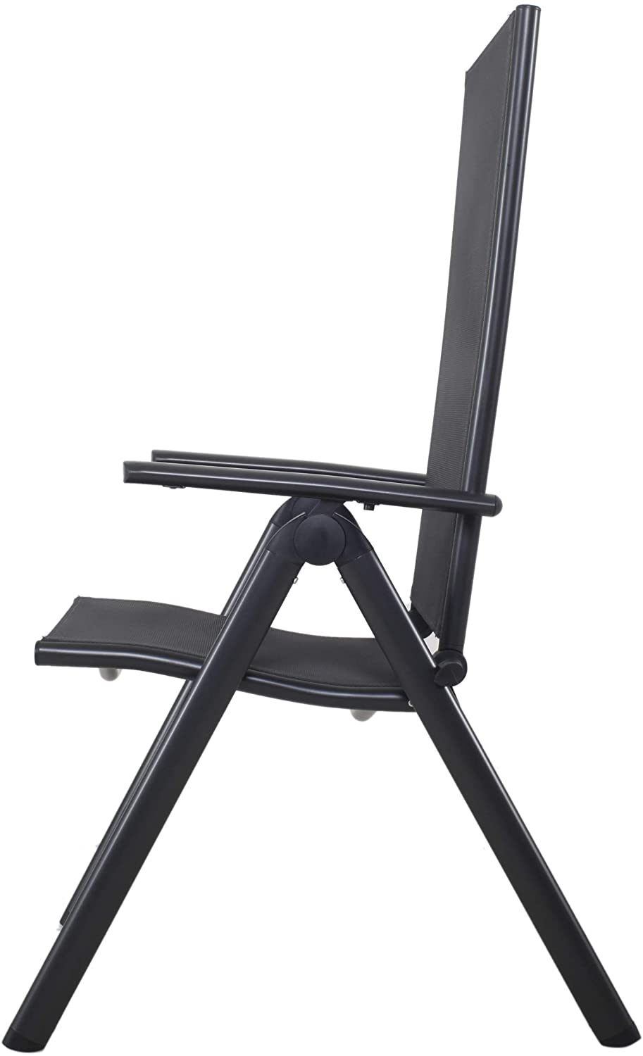 Vista de perfil en color negro de la Silla plegable de aluminio reclinable en 8 posiciones Korfu, beige o negro. Chicreat