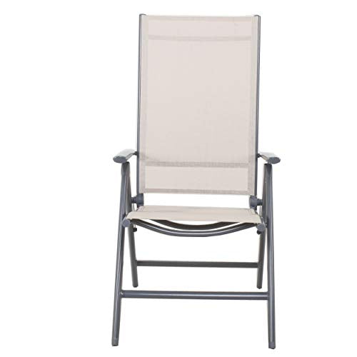 Vista frontal de la Silla plegable de aluminio reclinable en 8 posiciones Korfu, beige o negro. Chicreat