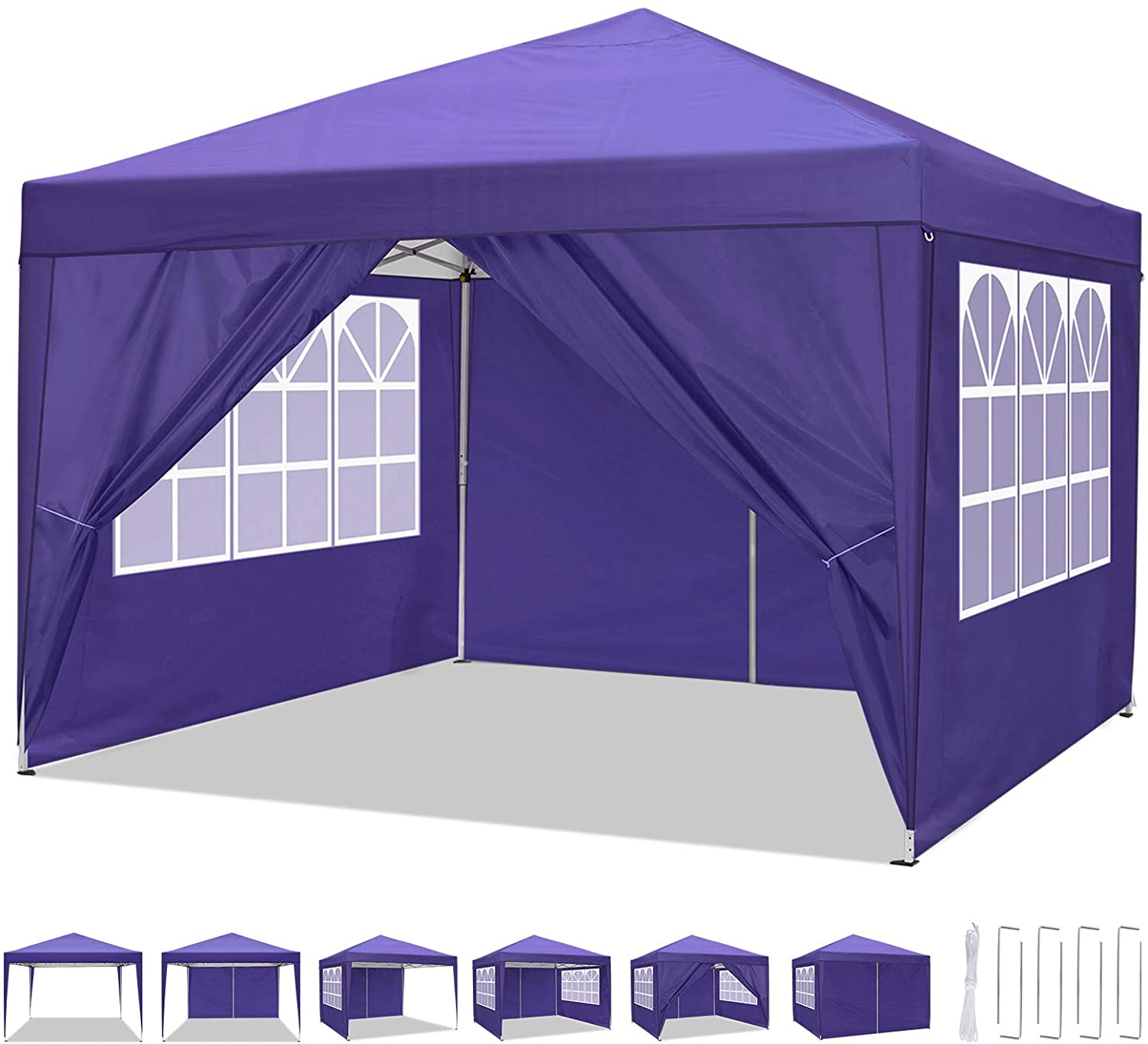 Carpa cenador3x3m Plegable Impermeable 4 Paredes, Protección UV 50+, Ajustable en Altura. Modelo en color azul. COBIZI