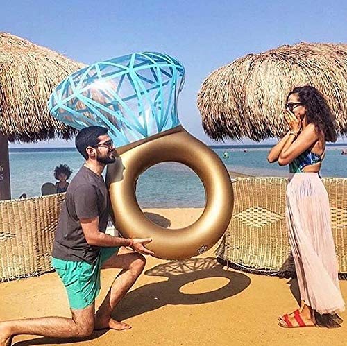 Petición de mano con Flotador gigante hinchable anillo con diamante para Adultos en Fiestas de Piscina o despedidas de soltero/a. Válvulas Rápidas 55 X 47,2 X 15,7". WLZP