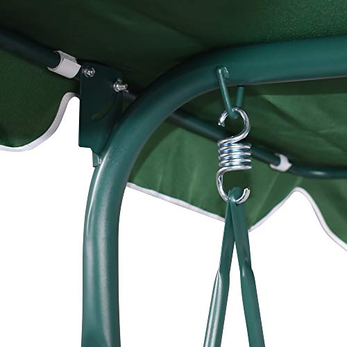 Columpio de Jardín tipo Balancín de Metal 3 Plazas con Cojín y Toldo Regulable Verde y blanco. 170X110Xh152 cm. Detalle techo y estructura con muelle. Boudech