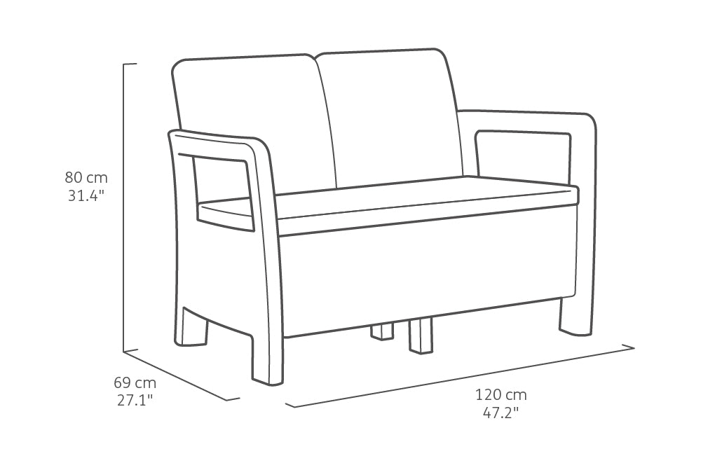 Conjunto de jardín de 4 plazas Tarifa Lounge con cojines incluidos, Color grafito. Medidas de sillón doble. Keter