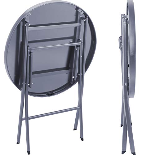 Conjunto de Muebles de Jardín Mesa y 2 Sillas de Acero, Terraza para Exterior Gris. Detalle de mesa plegable. 800811 TecTake