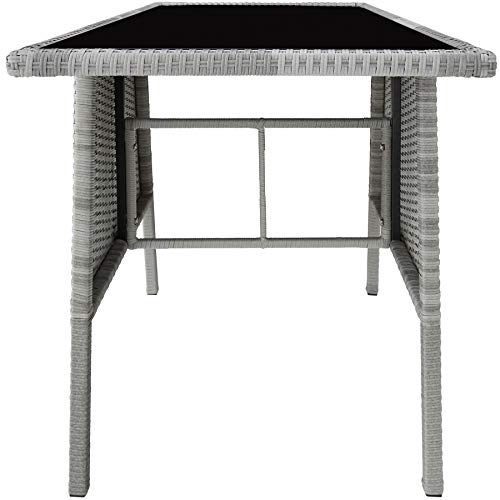 Conjunto de Muebles de Jardín 2 sillas + 1 mesa, Trenzado de Polirratán, Tornillos de Acero Inoxidable Gris Claro. Vista mesa de perfil. TecTake