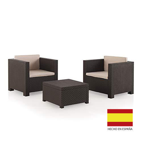 Vista general de Conjunto Jardín de Color Wengué Diva Tête à Tête | Fabricado en España con Materiales Reciclados. Shaf