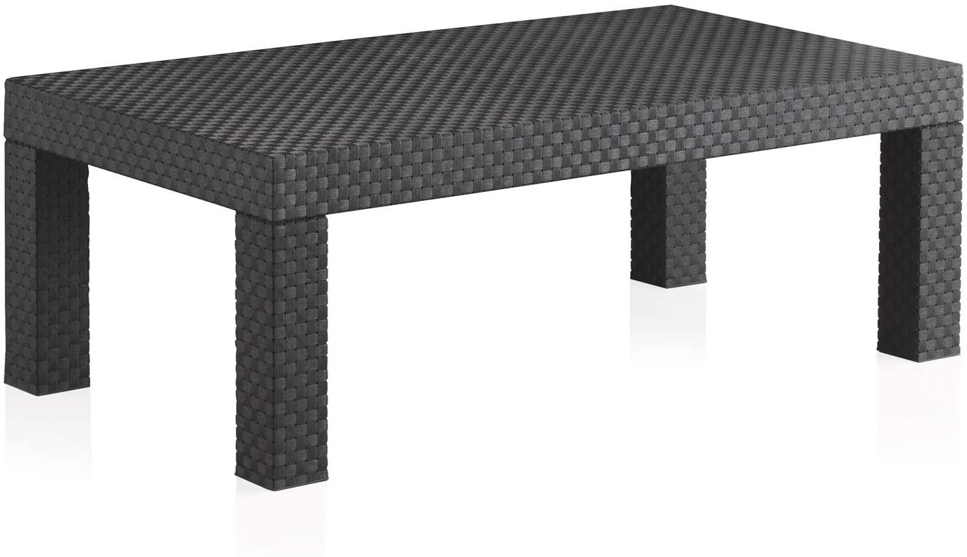 Detalle de la mesa baja del Conjunto de Muebles de Jardín Diva Tropea Color Antracita | Fabricado en España con Materiales Reciclados. Shaf