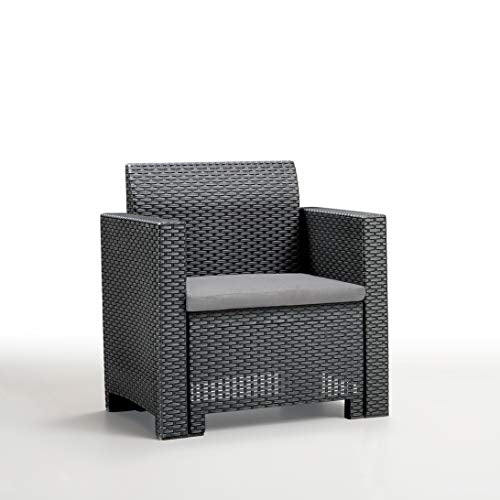 Conjunto muebles de exterior Nebraska Terrace, Antracita, 155x150x79 cm. 2 Plazas. Vista de sillón. Bica