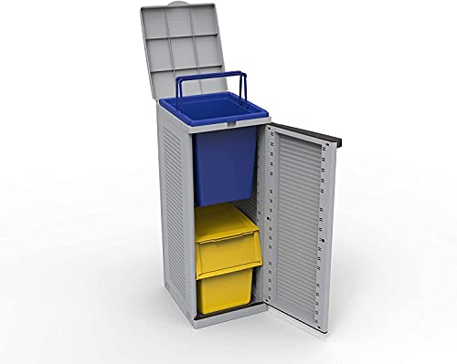 Contenedor para la Recogida Selectiva de Residuos, 1 Compartimento. Gris, 34.5x39x88.7 cm. Ecocab 1. Terry. Detalle puerta abierta y cubos