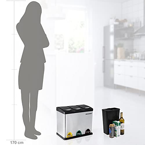 Proporción de Cubo de Separación de Basura con Pedal 3 en 1 de 24 Litros para la Cocina, Duradero, Fácil de limpiar, Acero, Color Plata de SONGMICS