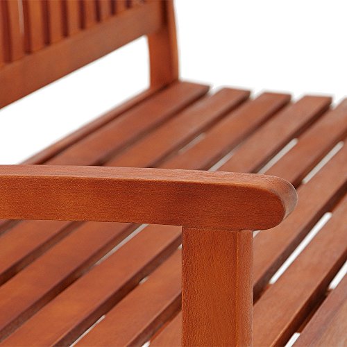 Detalle del reposabrazos del Banco de jardín de madera de Eucalipto certificado FSC. 3 plazas 152 x 55 x 90 cm Interior Exterior Jardín Terraza. Casaria | maxjardin