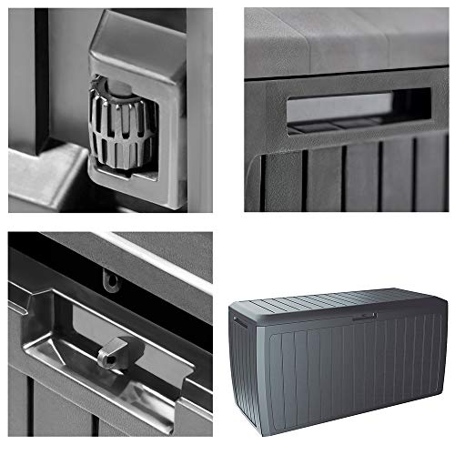 Arcón de Almacenamiento de 290 litros, color antracita para Exterior e Interior para guardar cojínes en el jardín. Board Plus. Características. Deuba