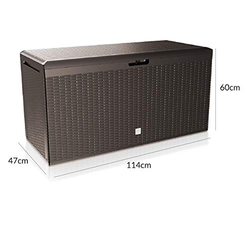 Arcónde Almacenaje de 290 litros Ratán marrón para Exterior e Interior para cojínes. Medidas. Casaria