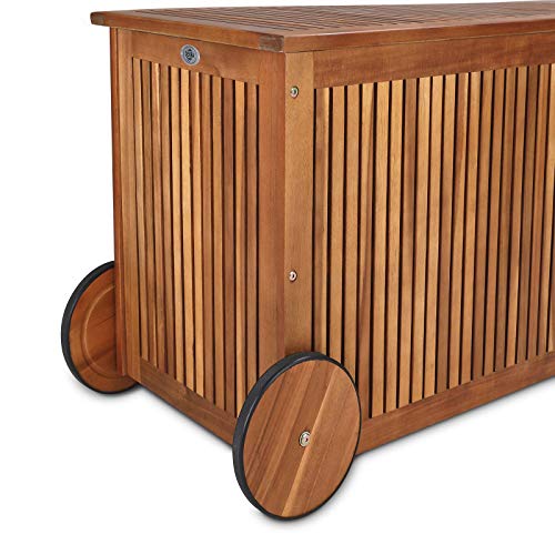 Detalle de ruedas de Goma de Baúl de Madera para terraza - Casaria | maxjardin