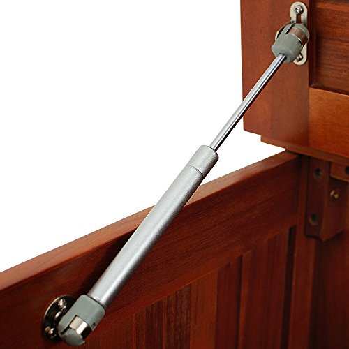 Baúl de interior de Madera de Acacia rústico con asa de Metal y apertura de pistón de Gas. Detalle de pistón de gas para apertura. Deuba