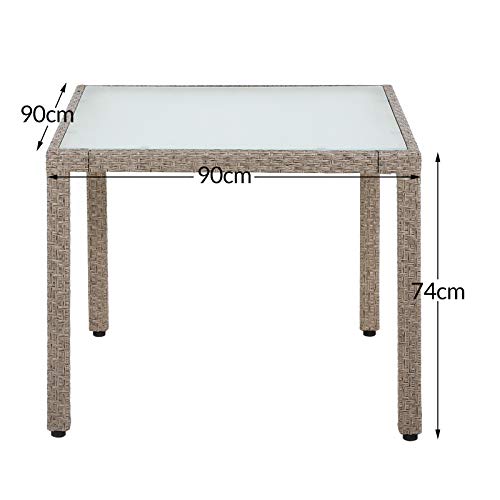 Medidas de mesa cuadrada de Conjunto de Poliratán Crema 4 sillas + cojines y mesa. Casaria