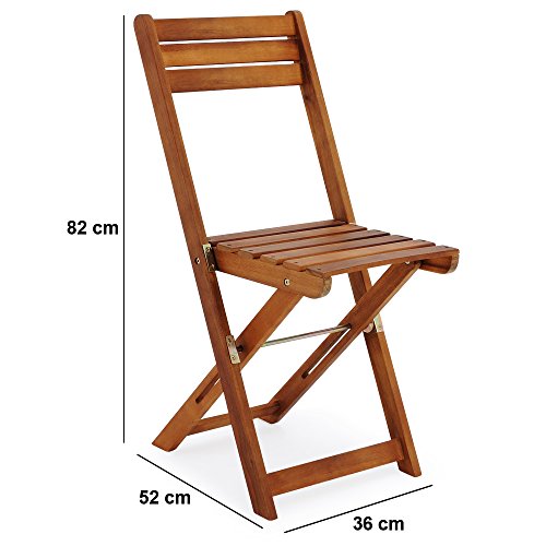 Conjunto de balcón Juego de 1 Mesa y 2 sillas Plegables de Madera de Acacia 60 x 60 cm terraza jardín. Medidas de silla. Deuba