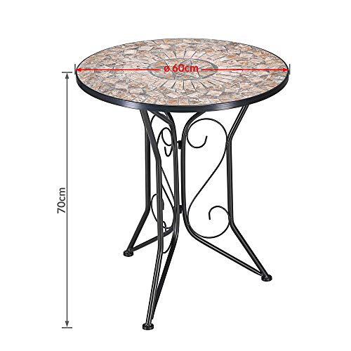 Conjunto de Mesa y 2 Sillas Plegables de metal y mosaico Color Arena Juego de Bistró de cerámica. Medidas de mesa. Deuba