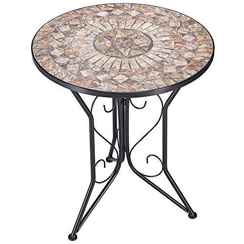 Conjunto de Mesa y 2 Sillas Plegables de metal y mosaico Color Arena Juego de Bistró de cerámica.Vista de mesa. Deuba