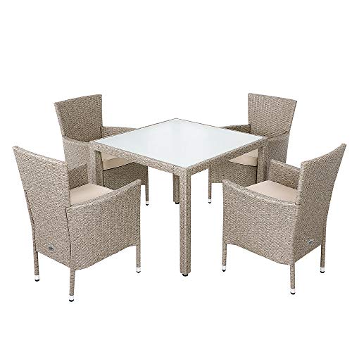 Conjunto de Poliratán Crema 4 sillas + cojines y mesa. Casaria