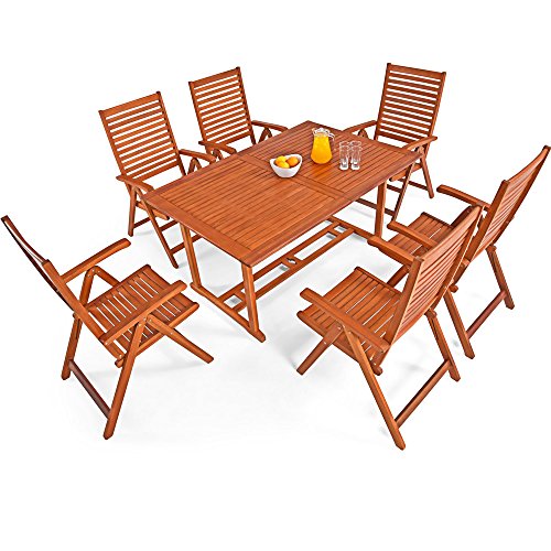 Conjunto de Muebles Unikko 6+1 de Madera de eucalipto certificada FSC. Vista cenital – Deuba | maxjardin