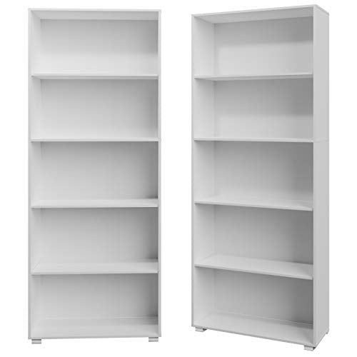 Detalle ampliable de Estantería librería 'Vela' color Blanco de 5 estantes 190 cm para Oficina o Dormitorio. Casaria