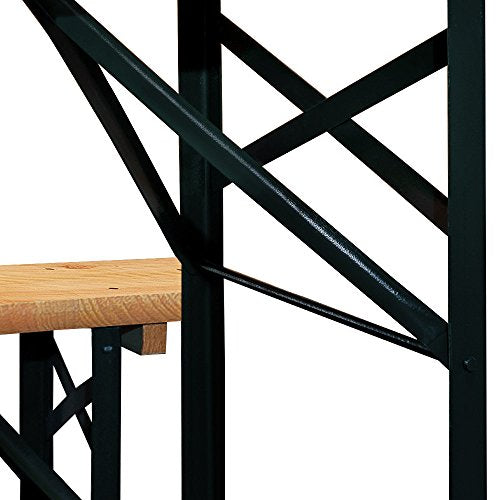 Detalle de estructura de la Mesa cervecera con Agujero para sombrilla y 2 Bancos. Set de 1 Mesa y 2 Bancos de Madera Pino Plegables Eventos jardín. Casaria | maxjardin