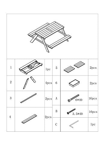 Despiece de la Mesa de picnic infantil con bancos corridos. 94361FSCe. Dobar