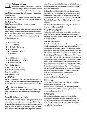 Advertencias y consejos de la Mesa de picnic infantil con bancos corridos. 94361FSCe. Dobar