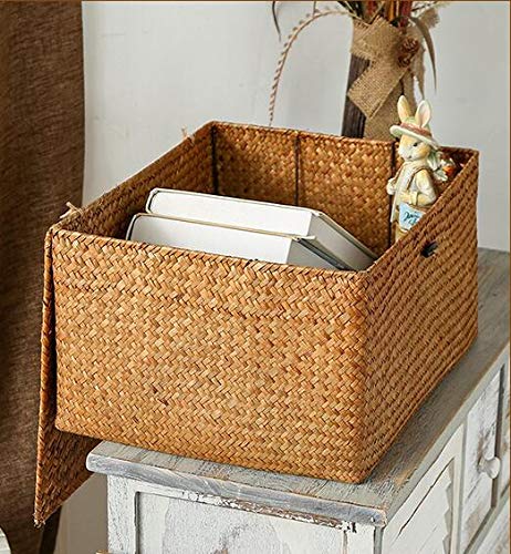 Cestas de fibra marina. Cesto de Almacenaje con Tapa Rectangular. Tamaño Mediano 30cmx18cmx15cm. . Ideal para guardar libros o los mandos a distancia. DOKOT