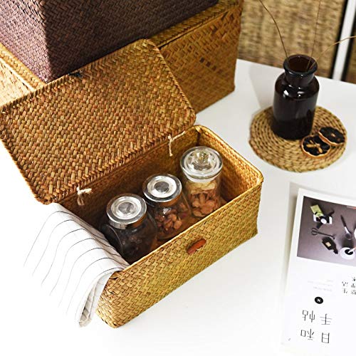 Cestas Fibra Marina tejida tradicional. Almacenaje con Tapa Rectangular Pequeña 26cmx14cmx11cm Detalle ambiente. DOKOT