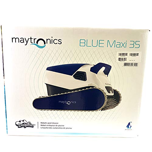 Packaging del Robot Limpiafondos automático para piscinas fondo y paredes. BLUE Maxi 35. Sistema navegación preciso Clever clean. INCLUYE CARRO DE TRANSPORTE. Dolphin