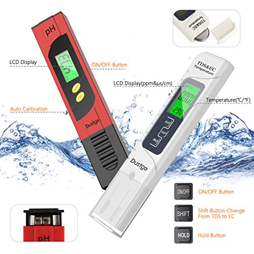 CaracterÃsticas del Medidor PH y TDS EC Temperatura 2 en 1 Digital, Calibración Automática. Medidor de Prueba de Calidad del Agua 0-14 pH Medida de 0-14 pH, 0-19990ppm Dustgo