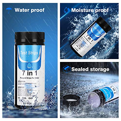 Características de las Tiras de Prueba de Piscina- Medidor ph 7 en 1 con 100 PCS para Pruebas cualitativas y Semi-cualitativas de la Calidad del Agua, como PH,Cloro Residual para Piscinas, spas, estanques. Dustgo