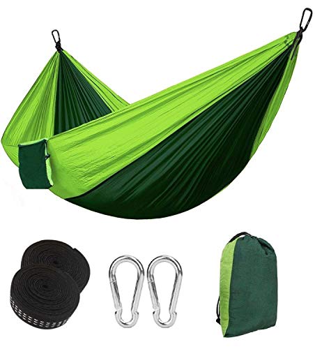 Hamaca Colgante 270 x 140cm hasta 300 kg Ultra Ligera de Nylón de Paracaída Portátil y Transpirable, Ideal para Viaje Jardín, Camping (Color Verde). Eastshining