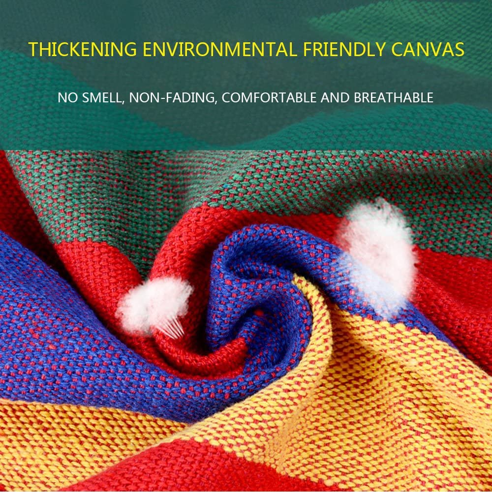 Detalle del tejido transpirable de la Hamaca Colgante de Tela con 60cm Travesaños de Madera, 220x150cm Hamacas Grande con Almohada Inflable para Jardín Acampada Exterior, 300kg Carga, Rayas. EASY EAGLE