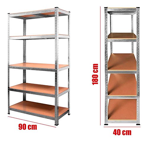 Medidas de Estantería Metálica Galvanizada para Garaje o desván hasta 875 kg 5 Baldas 180 x 90 x 40 cm. OcioDual