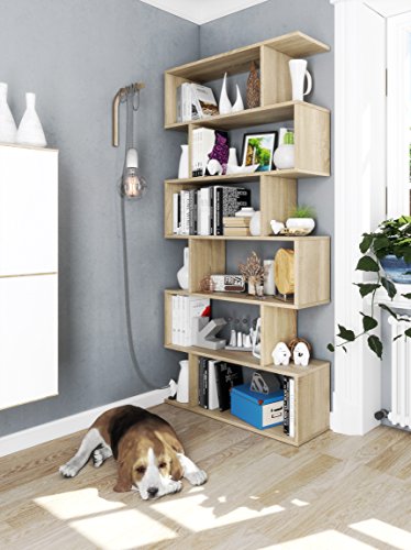 Vista en salón de Estantería decorativa de Salón o Comedor Athena. Acabado Color Roble Canadian, Medidas: 192 x 80 x 25 cm. Habitdesign