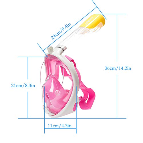 Máscara de snorkel antivaho preparada para Gopro de color rosa de Flyboo. Medidas