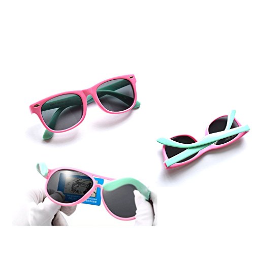 Gafas de sol infantiles flexibles polarizadas 100% UV Kids Rubber. Modelo turquesa y rosa en diferentes vistas.. FOURCHEN