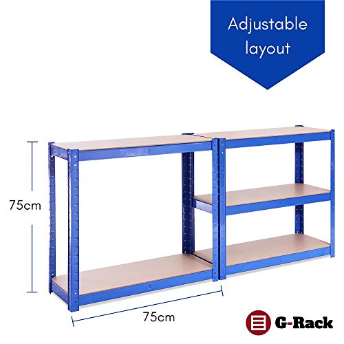 Estantería de Almacenamiento para Garaje, Acero Inoxidable con Recubrimiento de Polvo Azul, 180cm x 90cm x 40cm. G-Rack 0022 | maxjardin