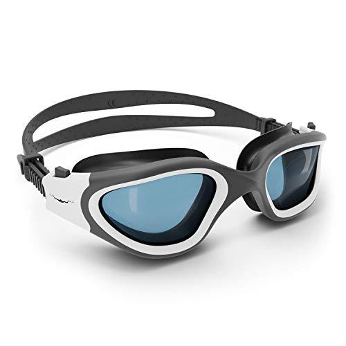 Visión frontal de Gafas de natación de Amplio Rango de visión + Funda con diseño Exclusivo para Hombres y Mujeres Adultos (Color Negro y Blanco). AqtivAqua