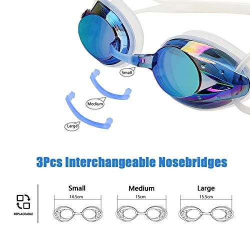 Pieza nasal con 3 tamaños intercambiables de Gafas de Natación, Antiniebla Gafas para Nadar Protección UV sin Fugas para Adultos Y Niños. Vetoky