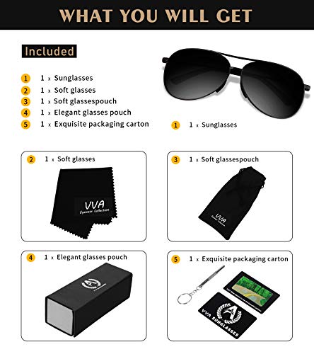 Set de producto de Gafas de sol Unisex Polarizadas Aviador Protección UV400 Negro V101 por VVA
