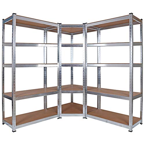 Estanterías Modulares (2 uds) y 1 Estantería Esquinera Galvanizadas 5 Baldas Ajustables GH91. Garden House Garage 91