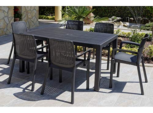 Silla elegante de ratán, 48x57,5x82,5 cm, color antracita. Garden of Life