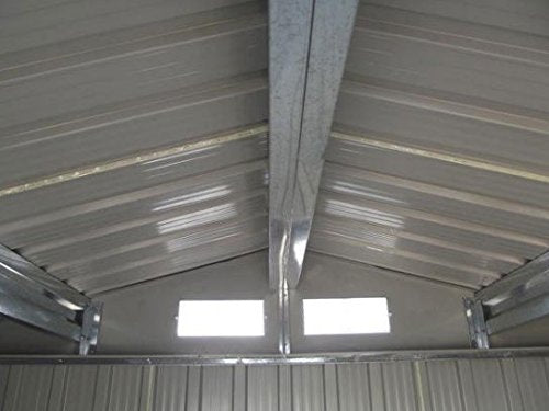 Caseta Metálica de jardín Cambridge 4,72 m² . 181x261x198 cm Acero Galvanizado Verde. Vista de estructura y rejillas desde interior. GARDIUN KIS12767