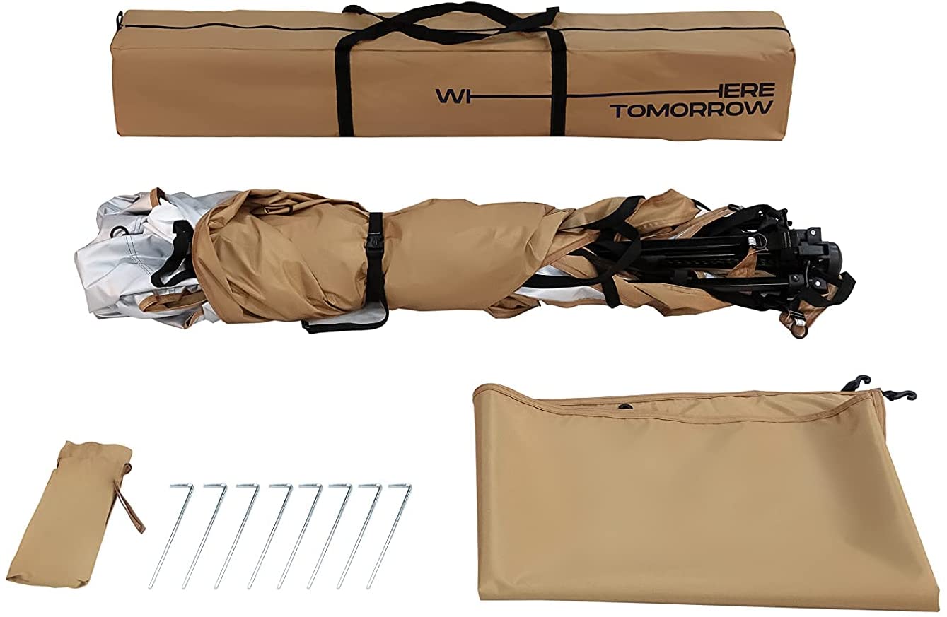 Carpa automontable en 10 segundos para camping o festival de Lumaland. Set de producto ocre.